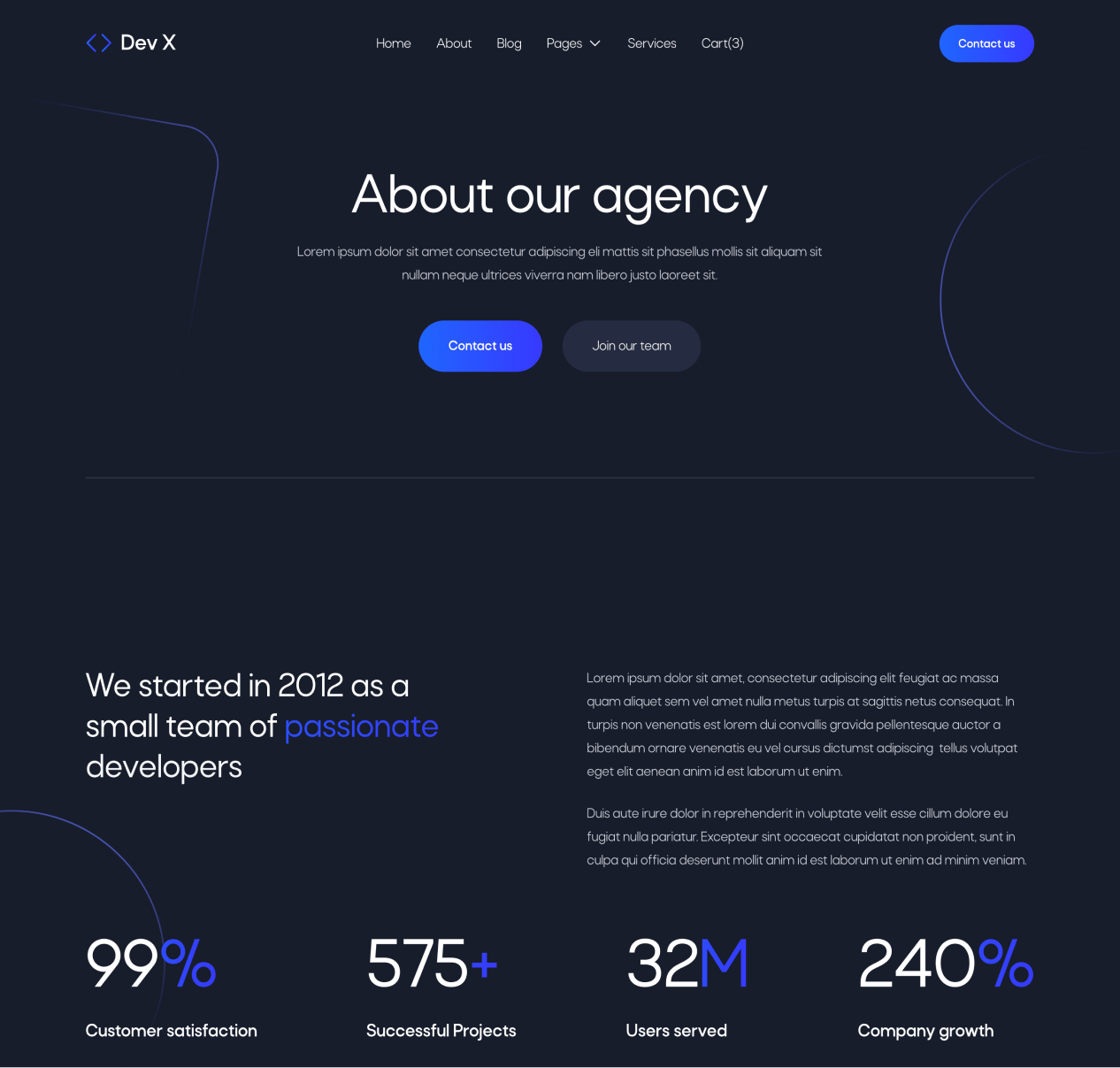 Dev X - About page - Development & IT Agency Webflow Template