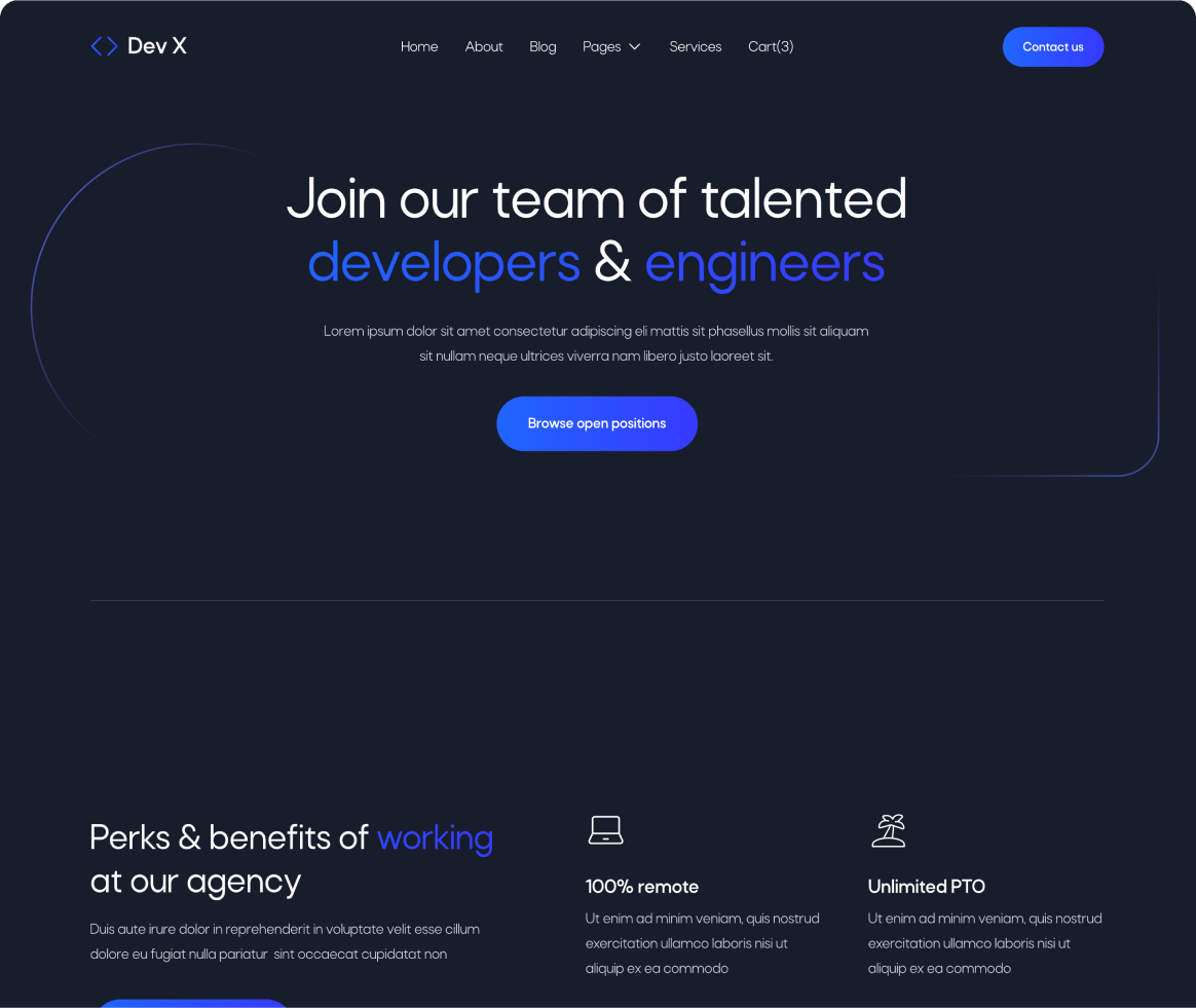 Dev X - Careers page - Development & IT Agency Webflow Template