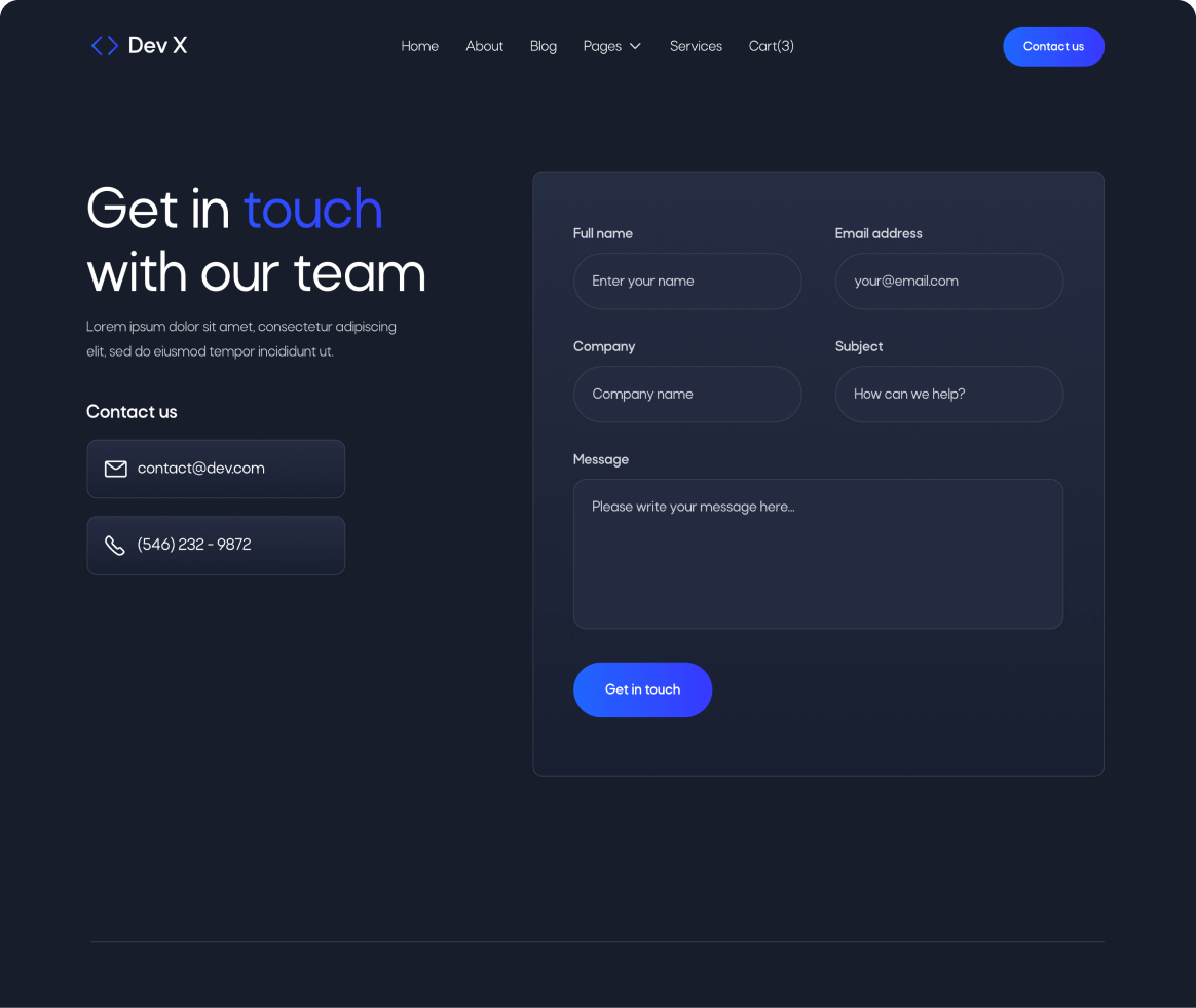 Dev X - Contact page - Development & IT Agency Webflow Template
