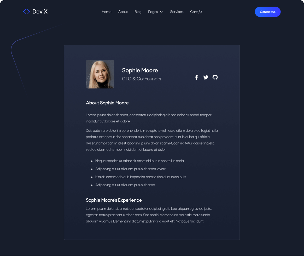 Dev X - Team Member page - Development & IT Agency Webflow Template