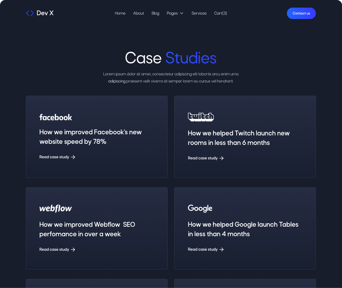 Dev X - Case Study page - Development & IT Agency Webflow Template