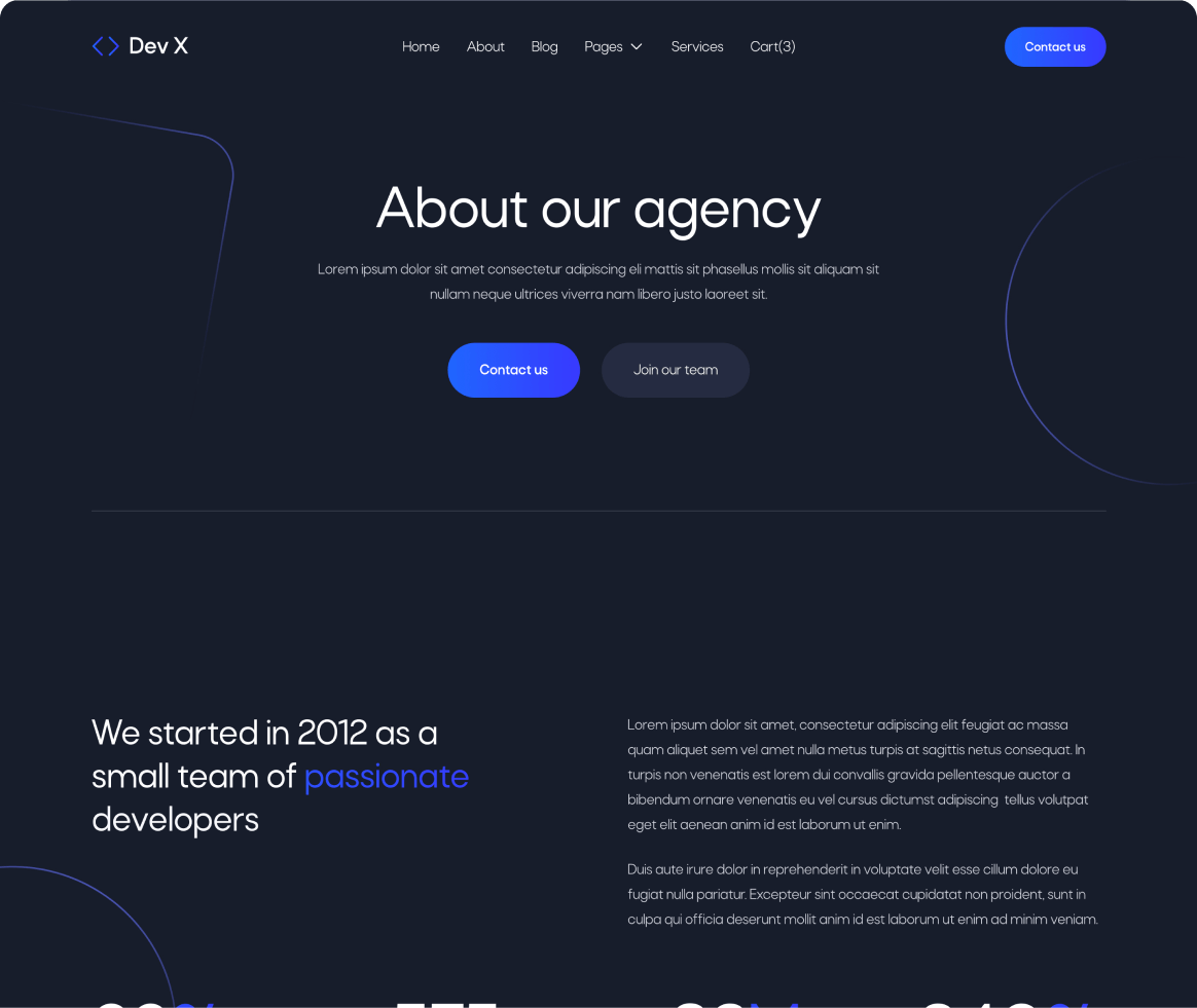 Dev X - About page - Development & IT Agency Webflow Template