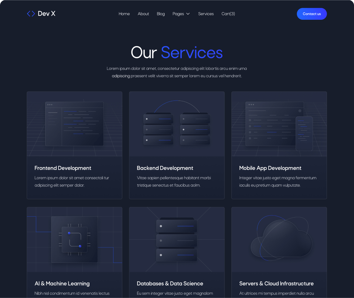 Dev X - Services page - Development & IT Agency Webflow Template
