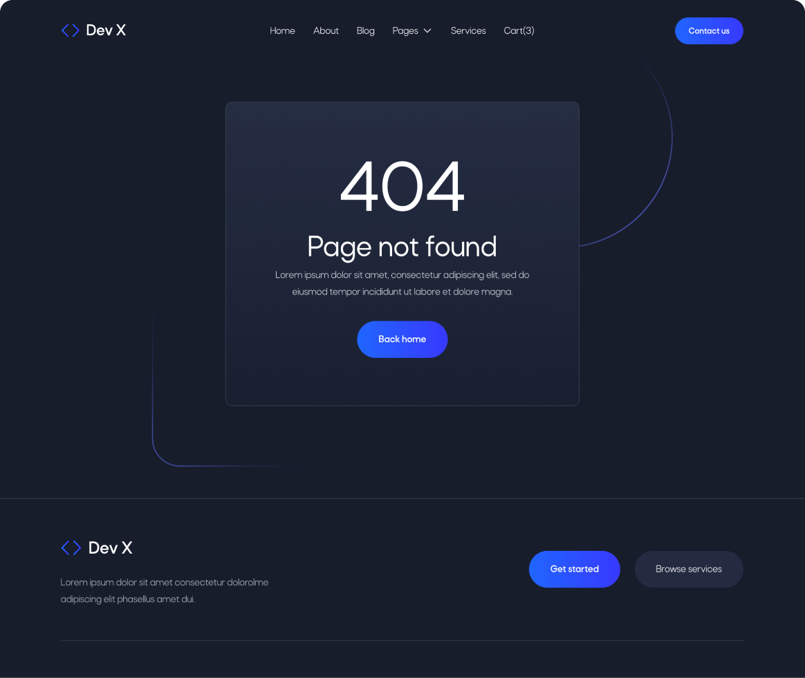 Dev X - 404 not found page - Development & IT Agency Webflow Template