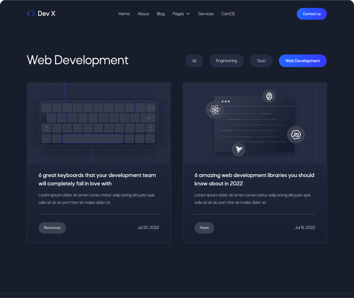 Dev X - Blog Category page - Development & IT Agency Webflow Template