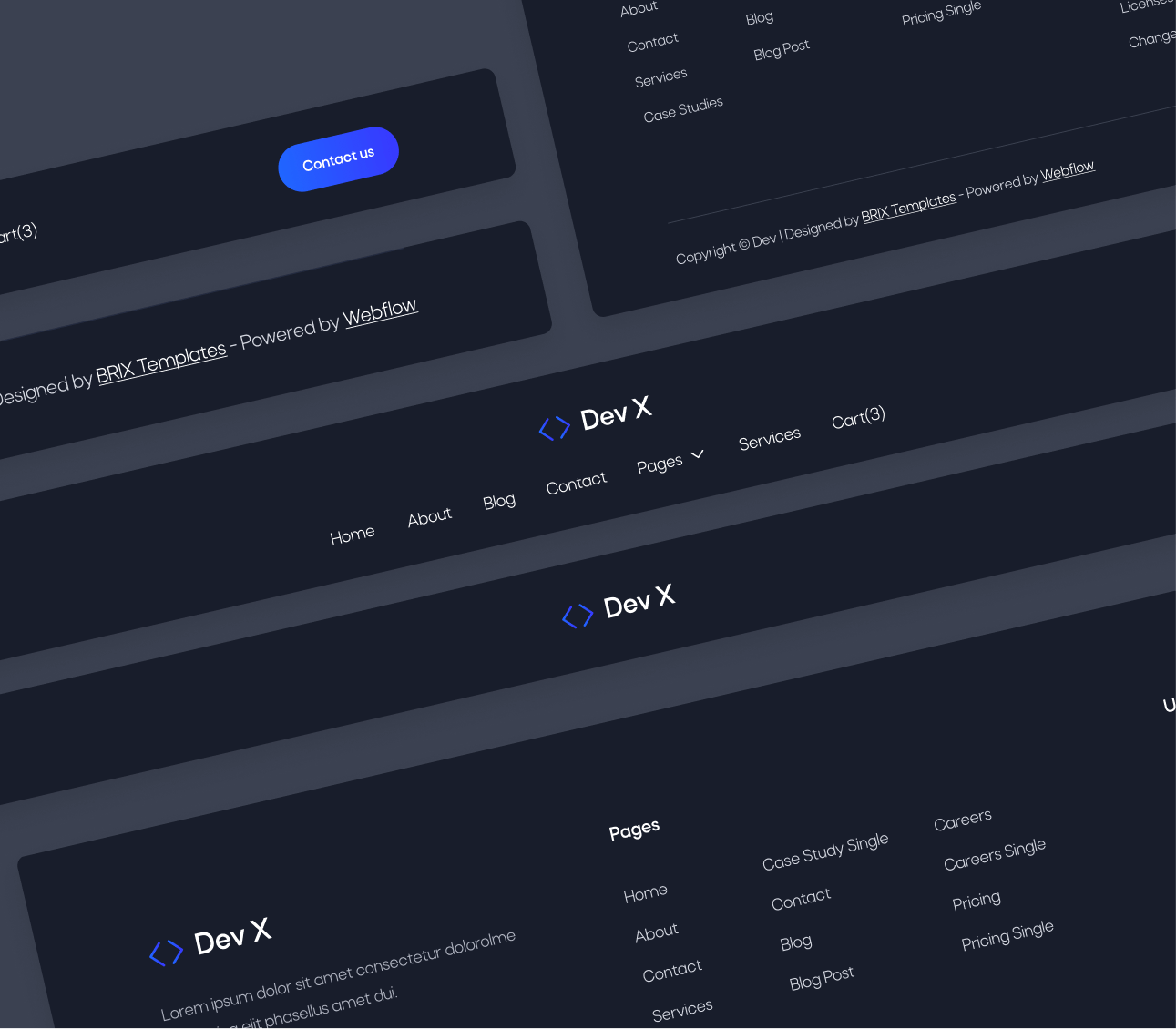 Dev X - 3 Headers and Footers - Development & IT Agency Webflow Template