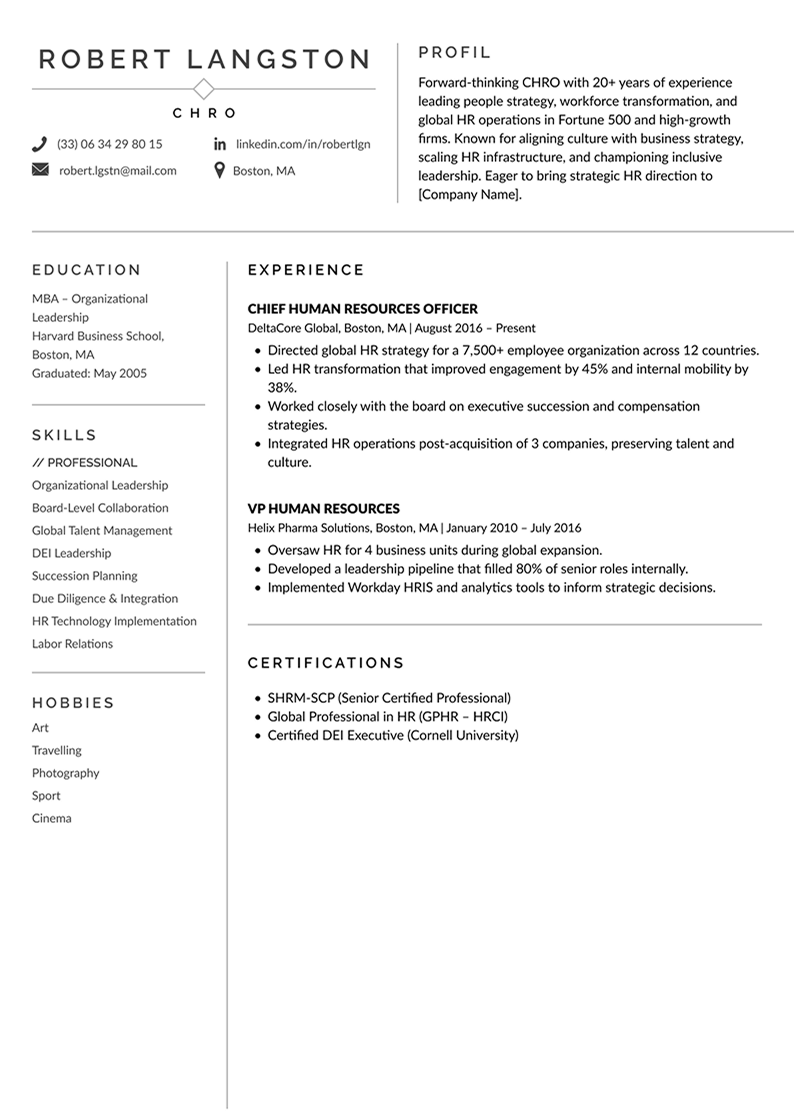 CHRO Resume Example