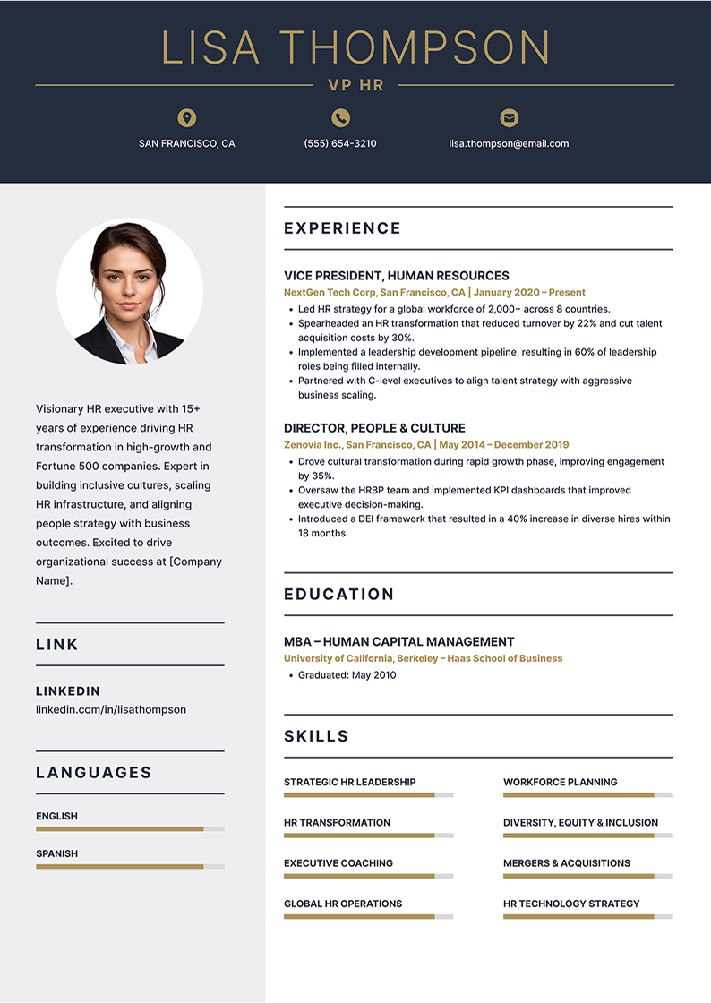 VP HR Resume Example
