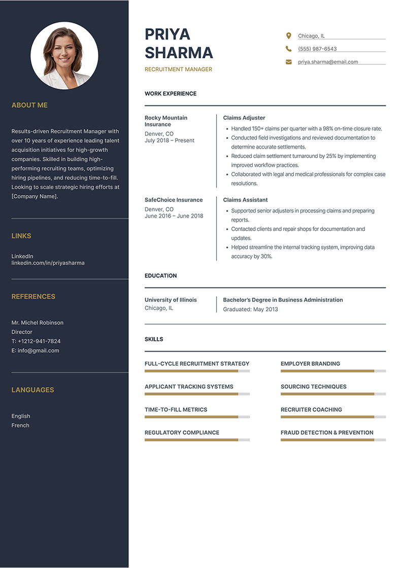 Recruitment Manager Resume Example