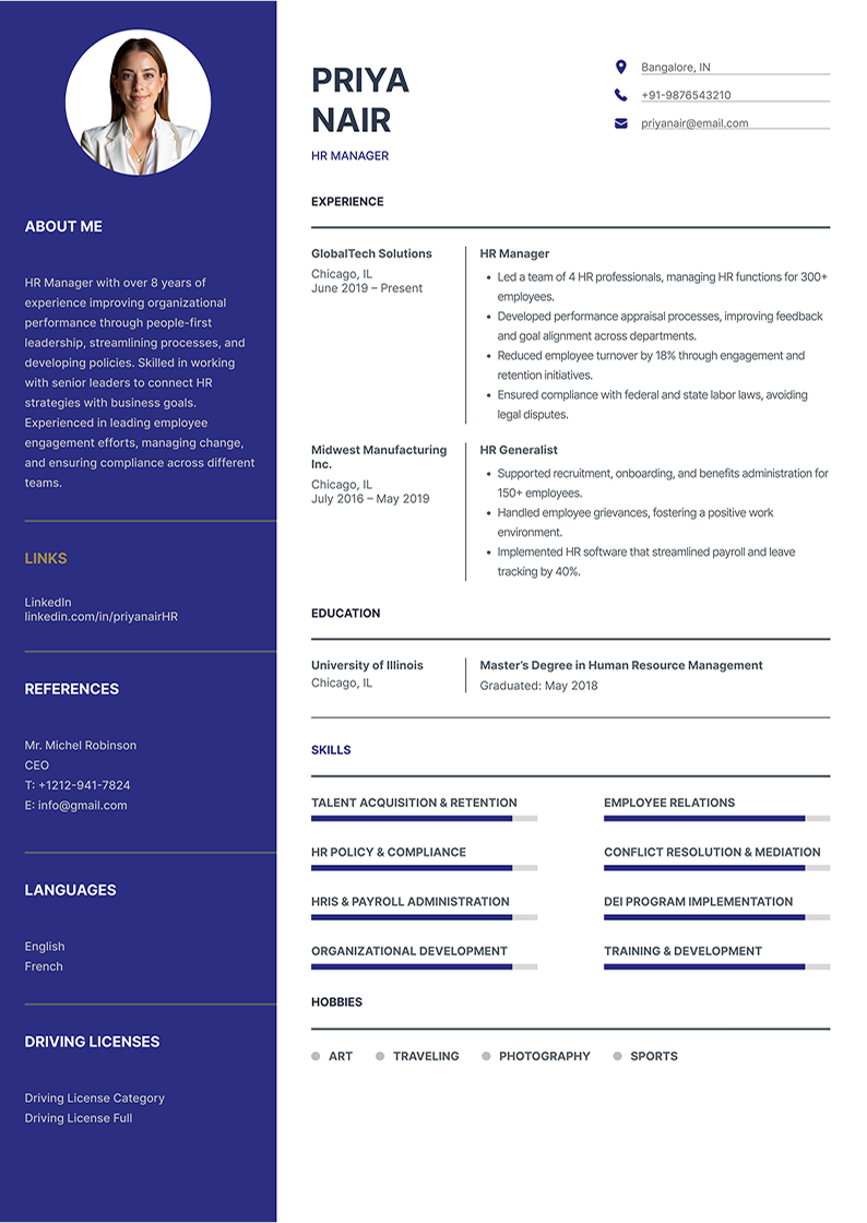 HR Manager Resume Example