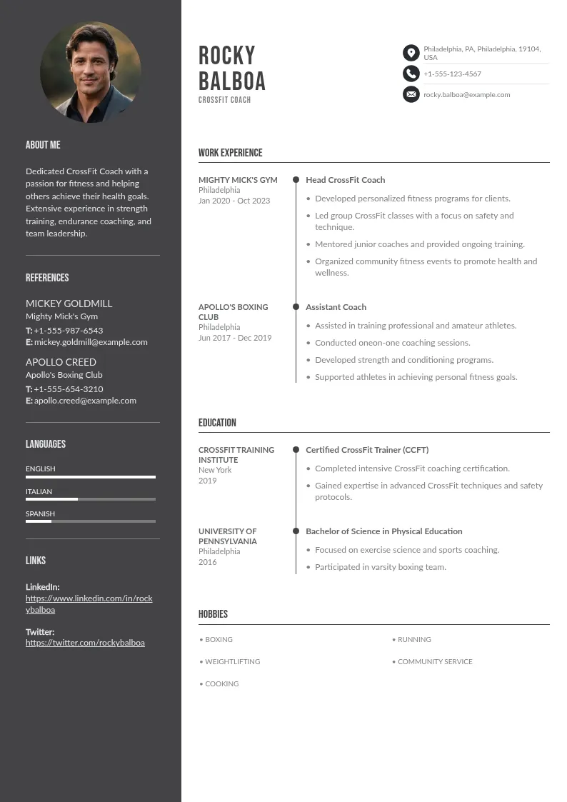 Downloadable example of CrossFit coach resume
