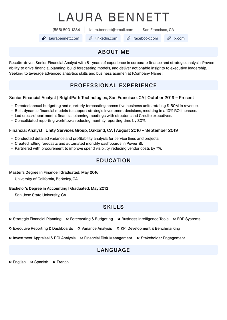 Senior Financial Analyst Resume Example
