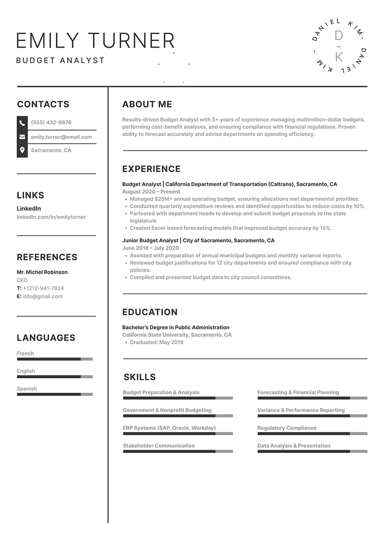 Budget Analyst Resume Example