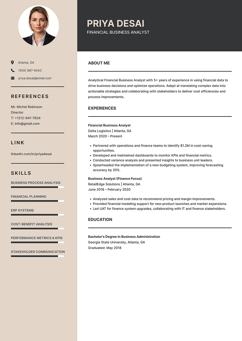 Financial Business Analyst Resume Example