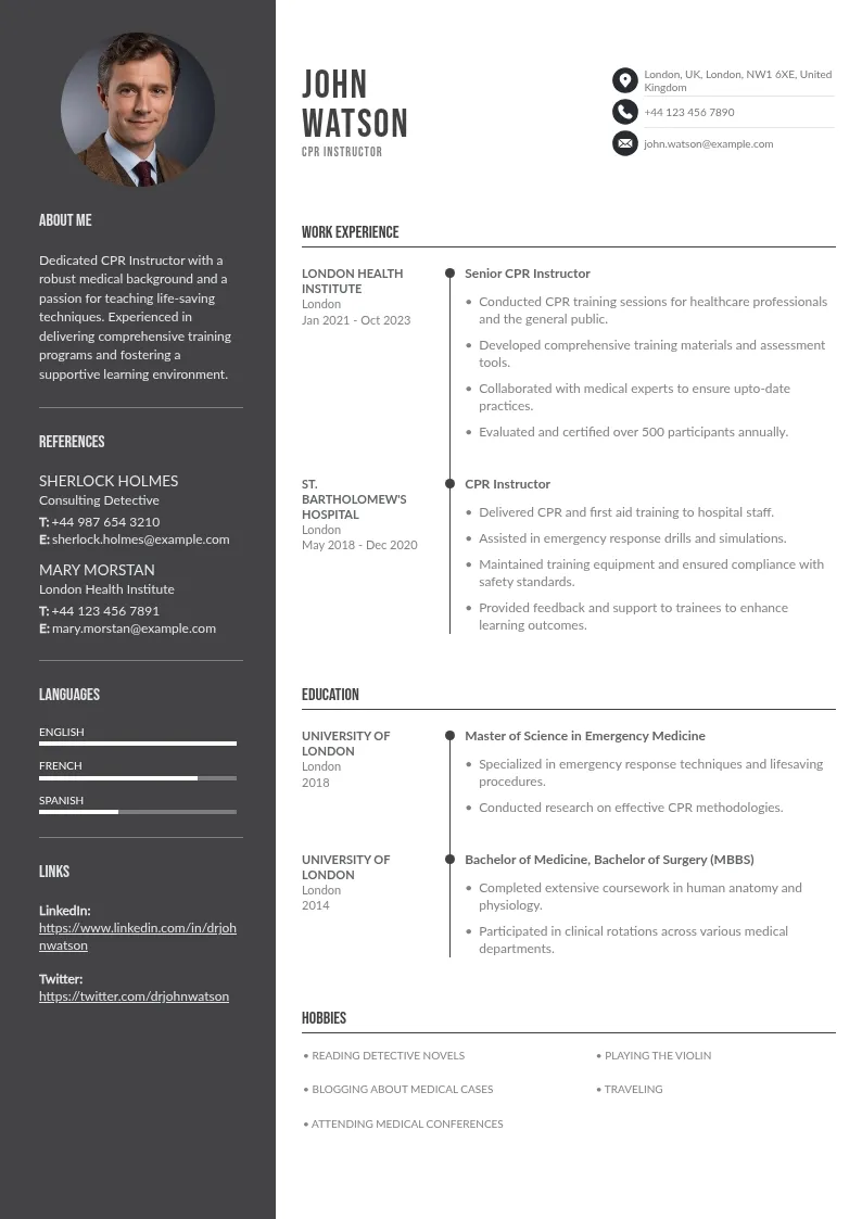 CPR instructor Resume downloadable