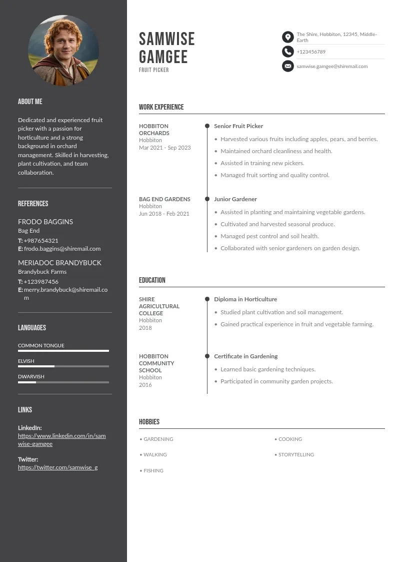 Fruit picker resume