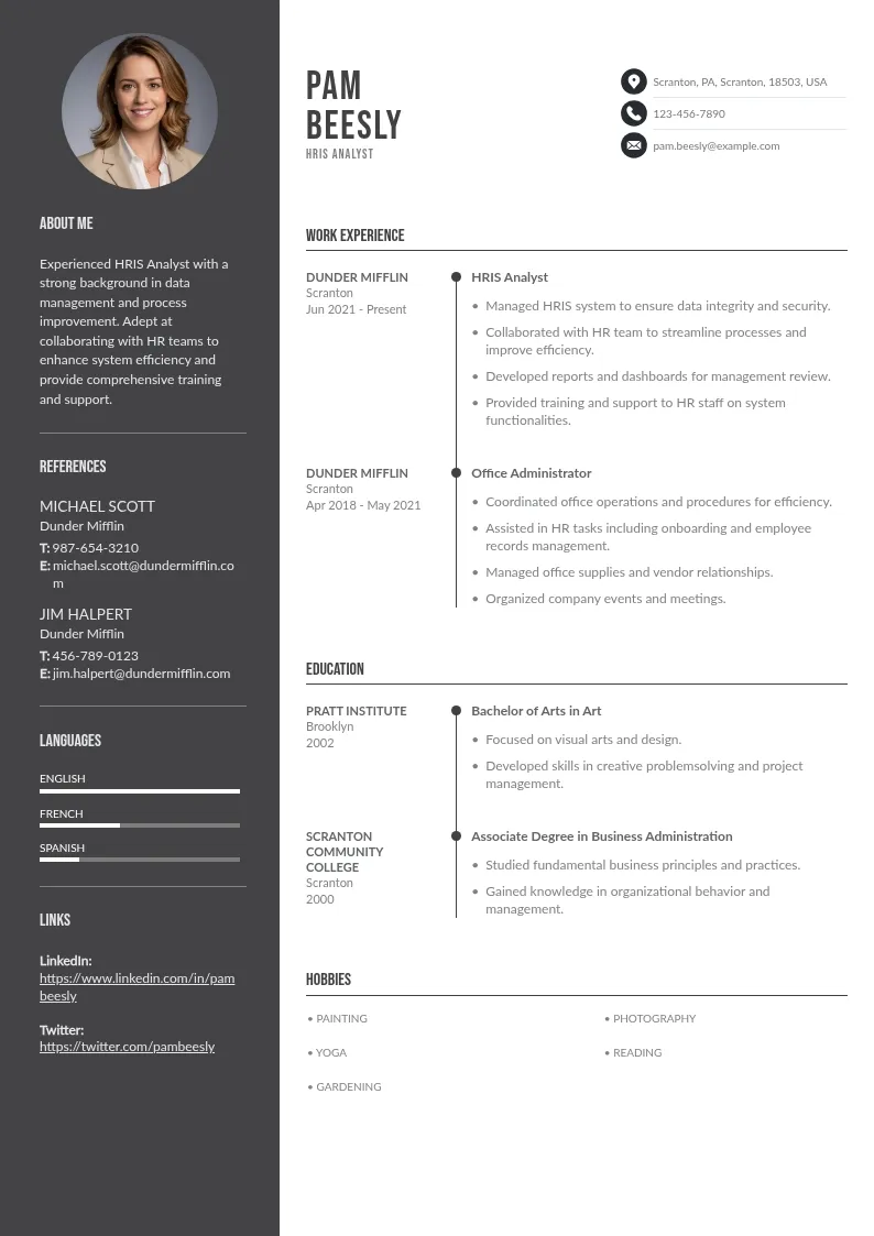 HRIS analyst resume donwloadable
