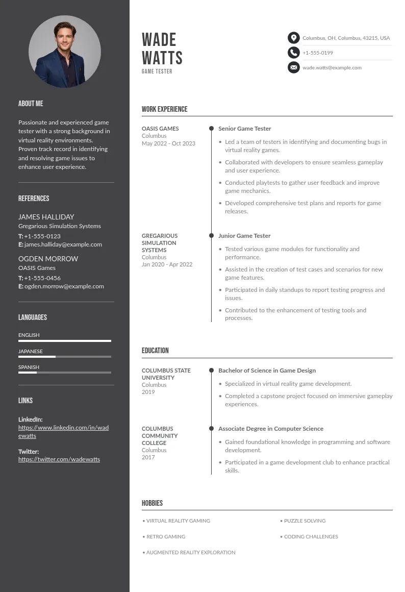 Game Tester Resume downloadable