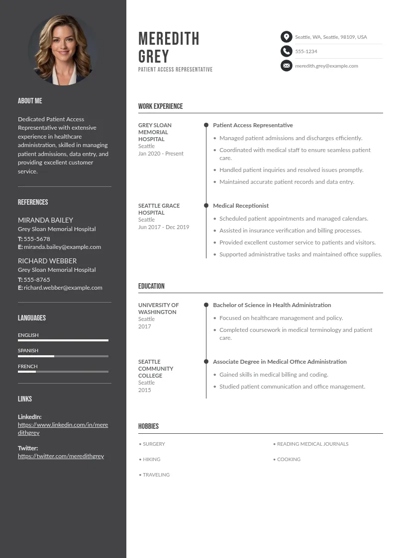 Patient Access Representative Resume downloadable