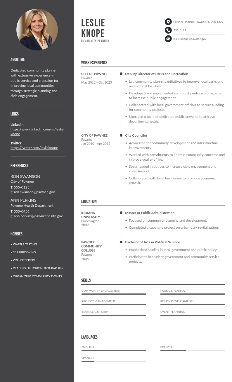 Downloadable community planner resume