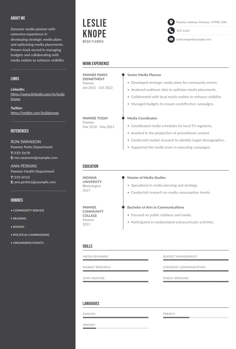 Media Planner Resume downloadable