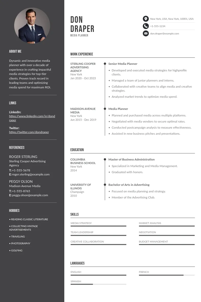 Media Planner Resume downloadable