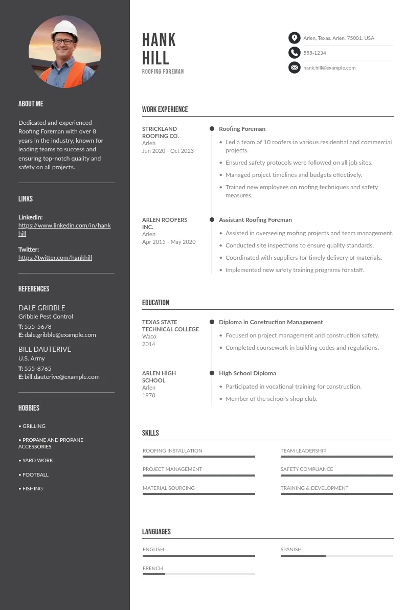 Roofing Foreman Resume downloadable