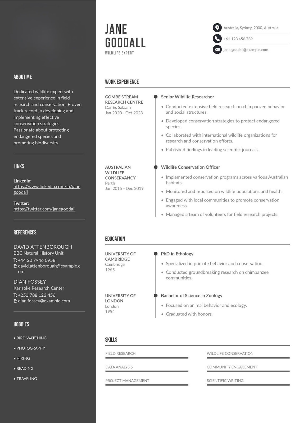 Wildlife Expert Resume Example