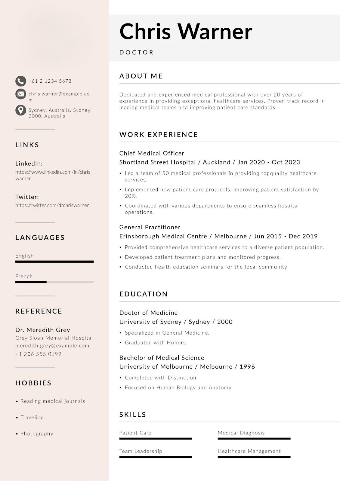 Australian Doctor Resume Example