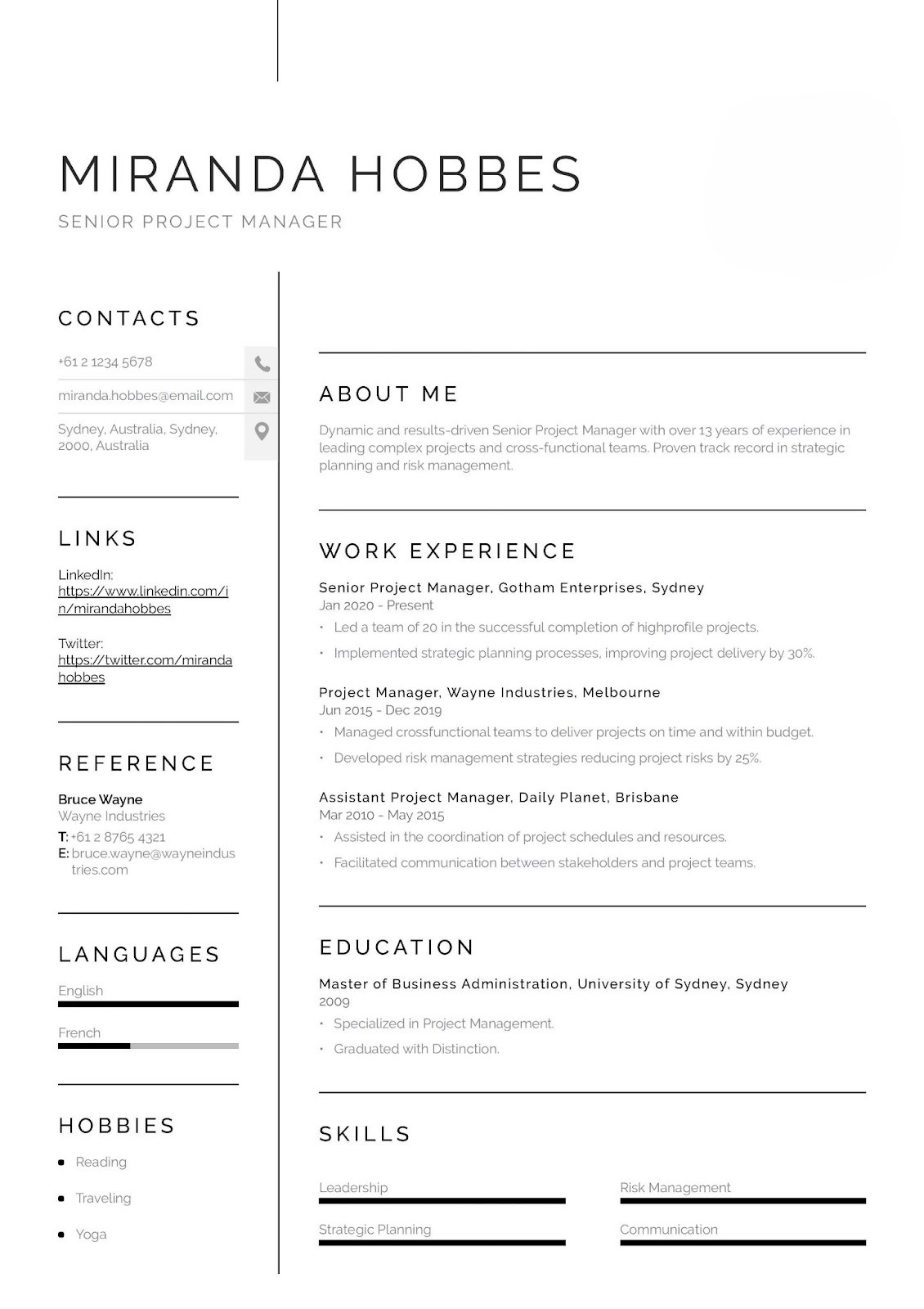 Senior Project Manager Resume Example