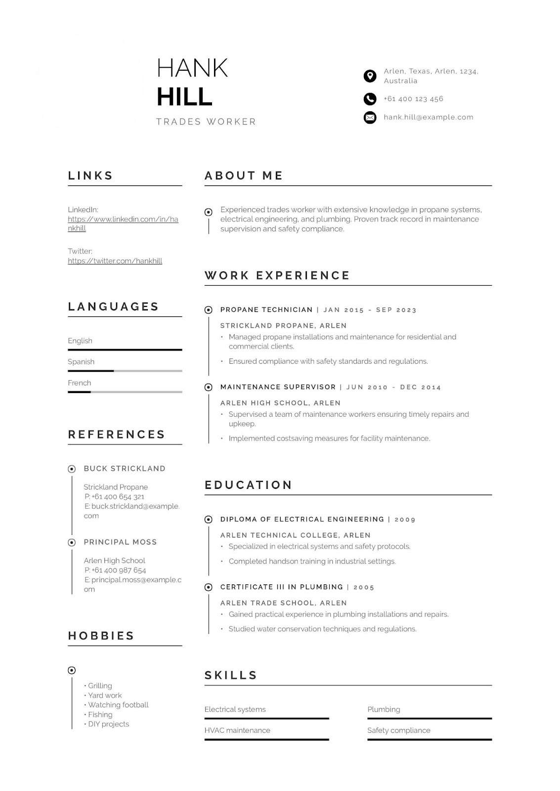 Trades Worker Resume Example