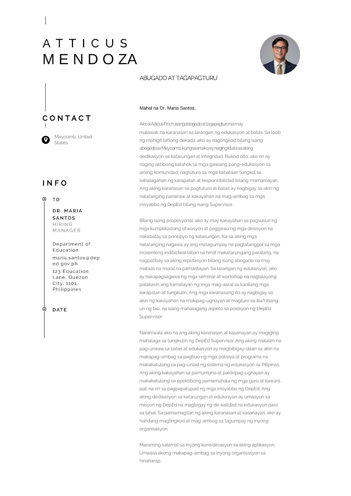 Mid-Career Government Position Cover Letter