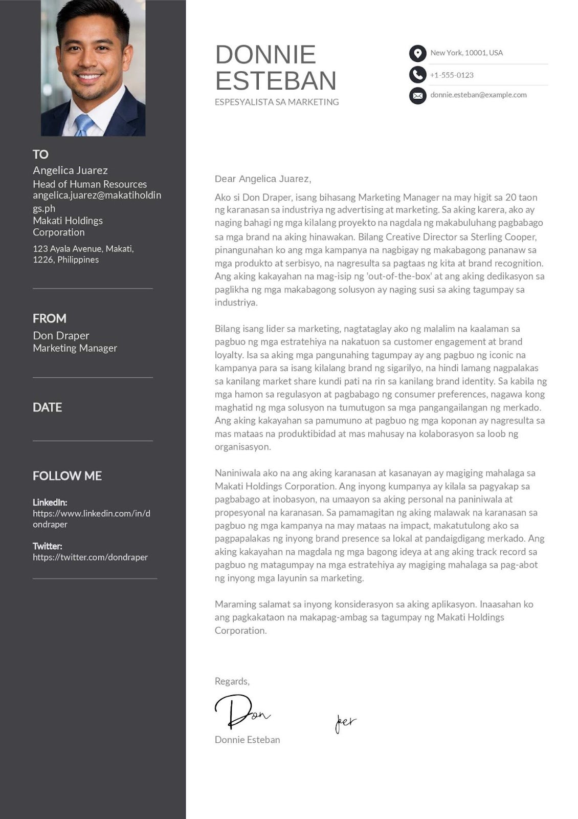 Professional Corporate Marketing Manager Cover Letter