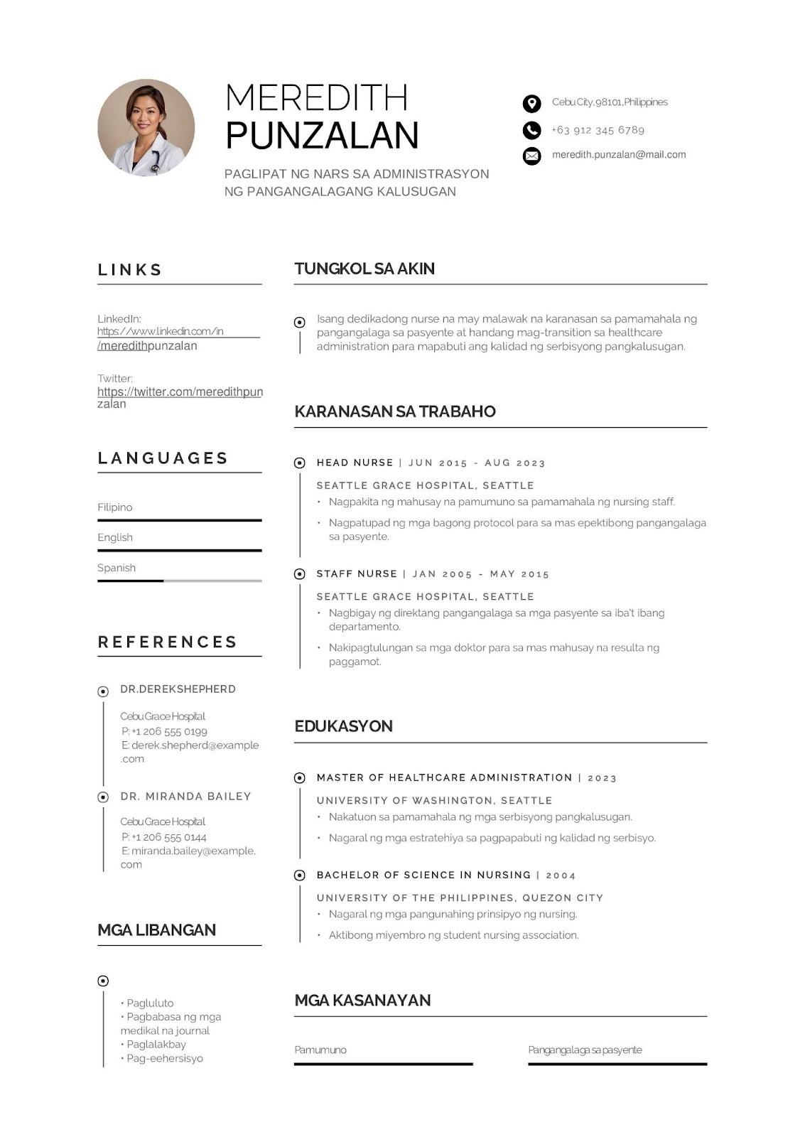 OFW Returning Professional CV Example: Nurse Transitioning to Healthcare Administration