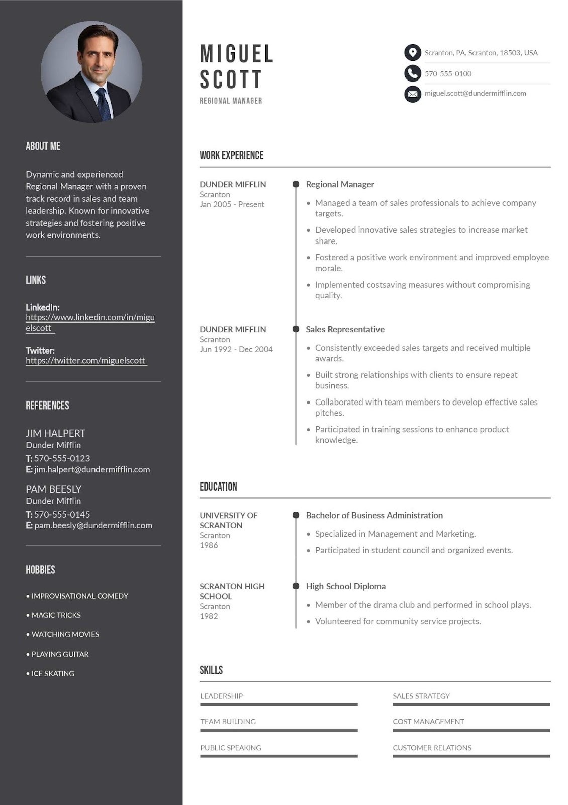 Management & Office Role Resume Template