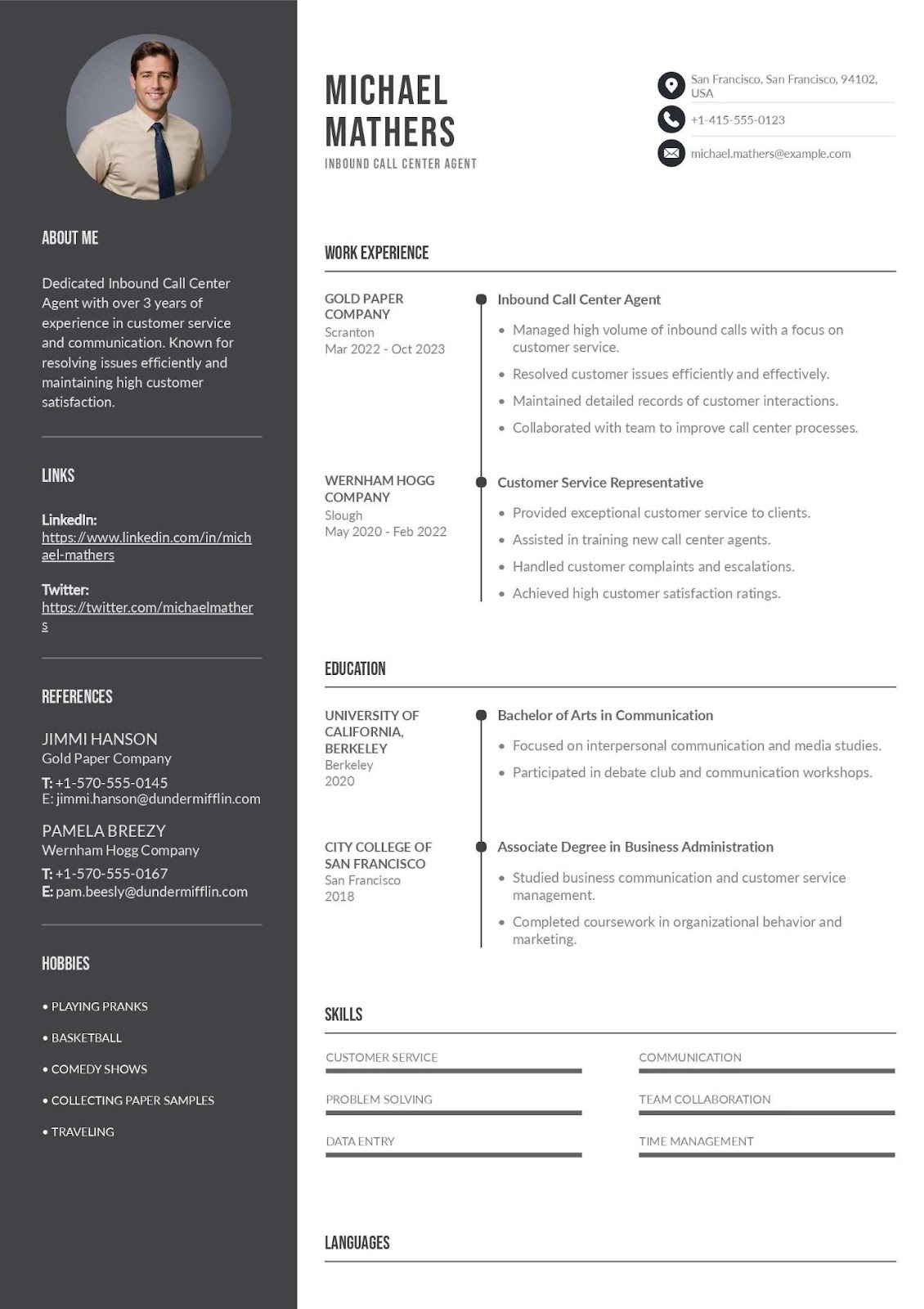 Inbound Call Center Agent Resume