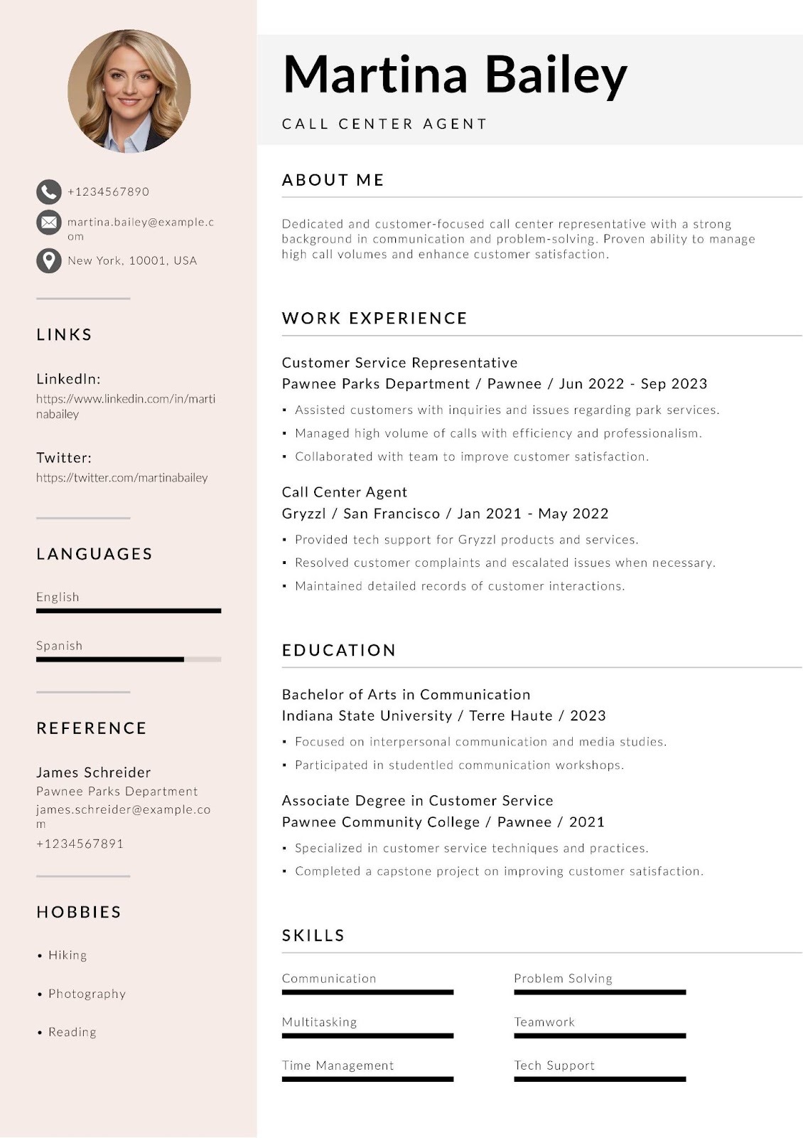 International Call Center Resume