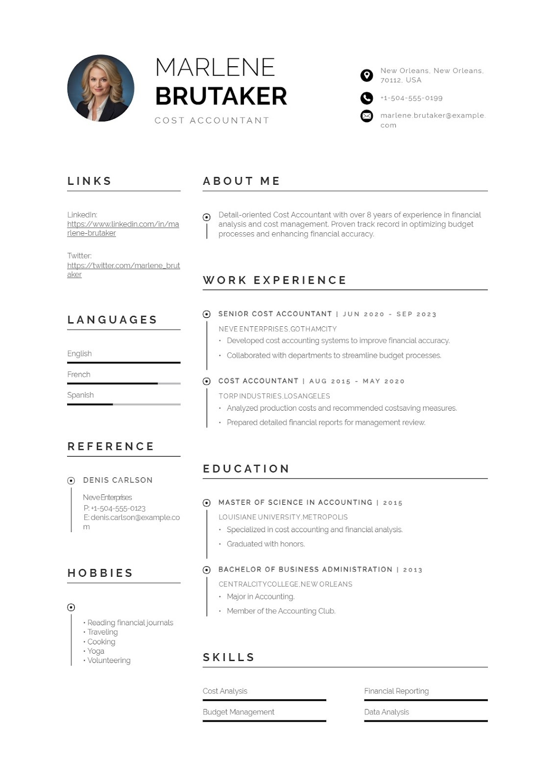 Cost Accountant Resume Example