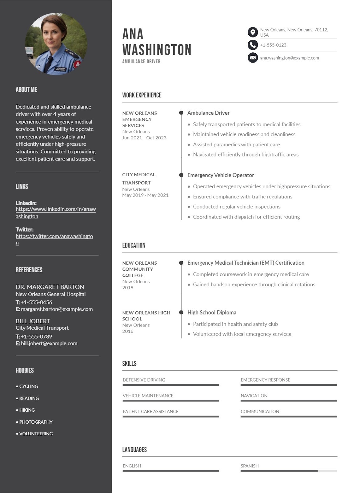 Ambulance Driver Resume for Emergency Services