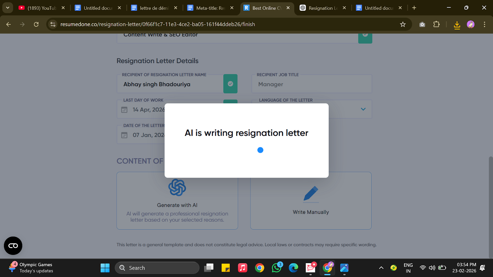 AI writing resignation letter process