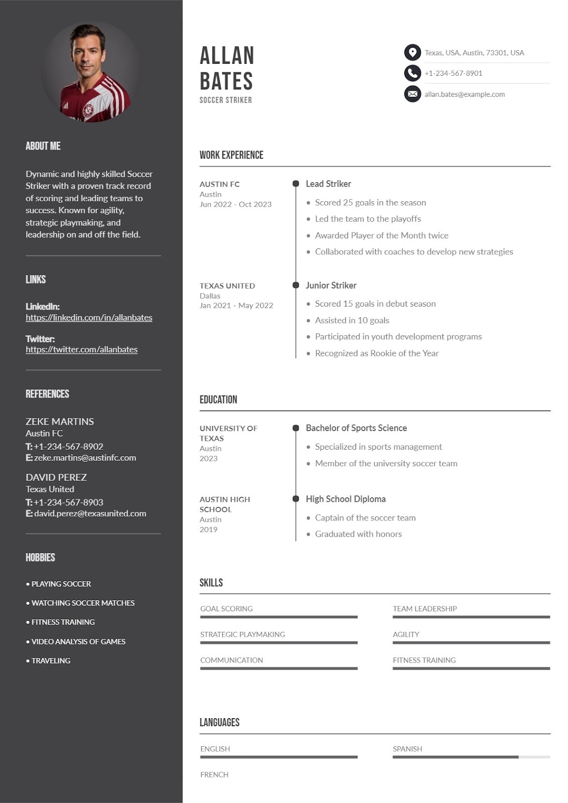 Soccer Striker Resume