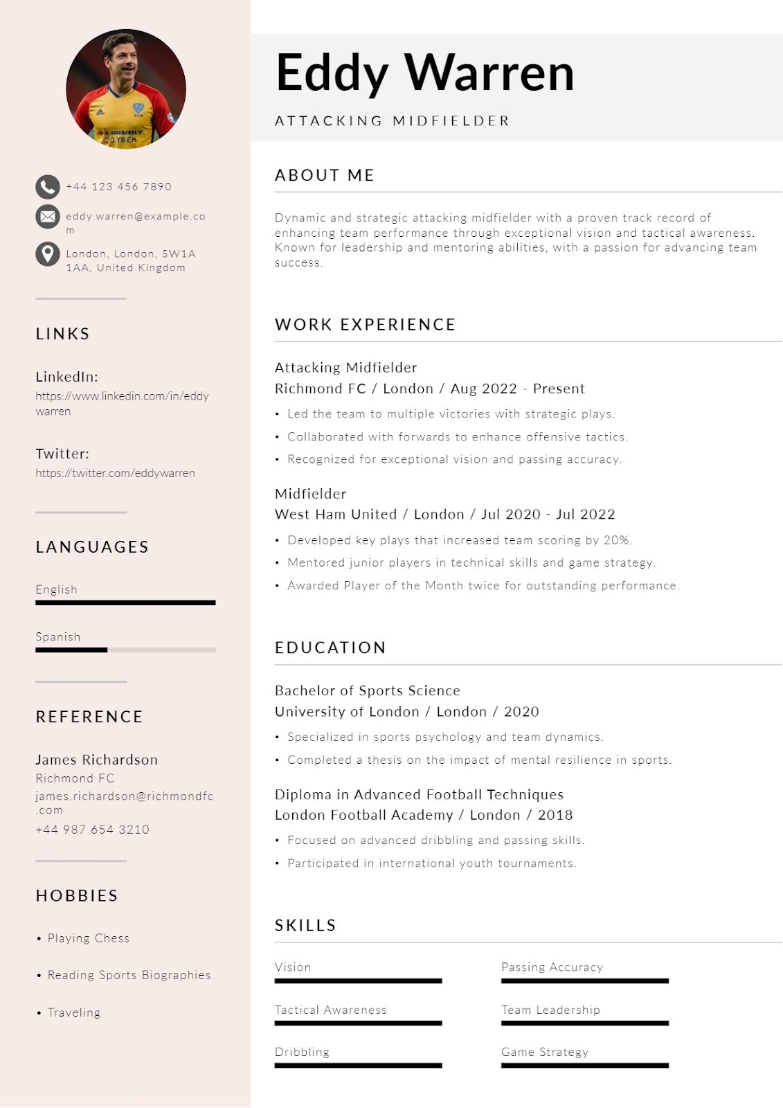 Soccer Attacking Midfielder Resume