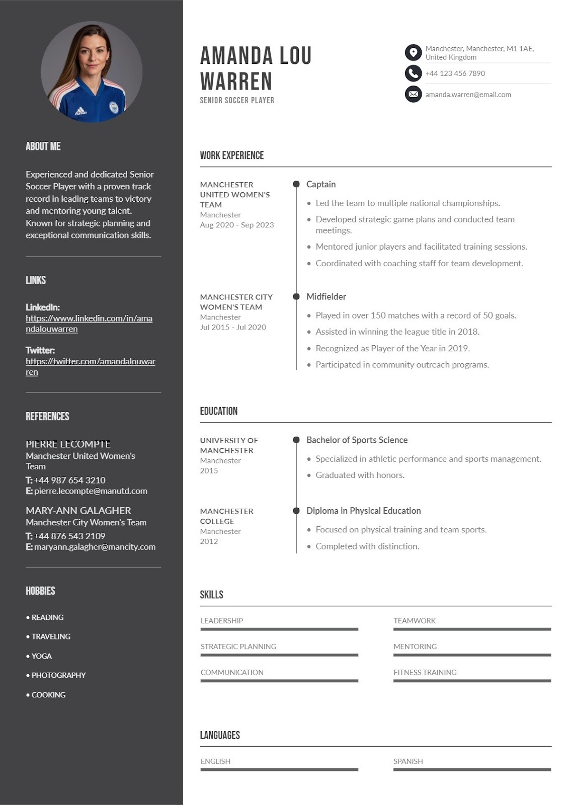 Senior Soccer Player Resume