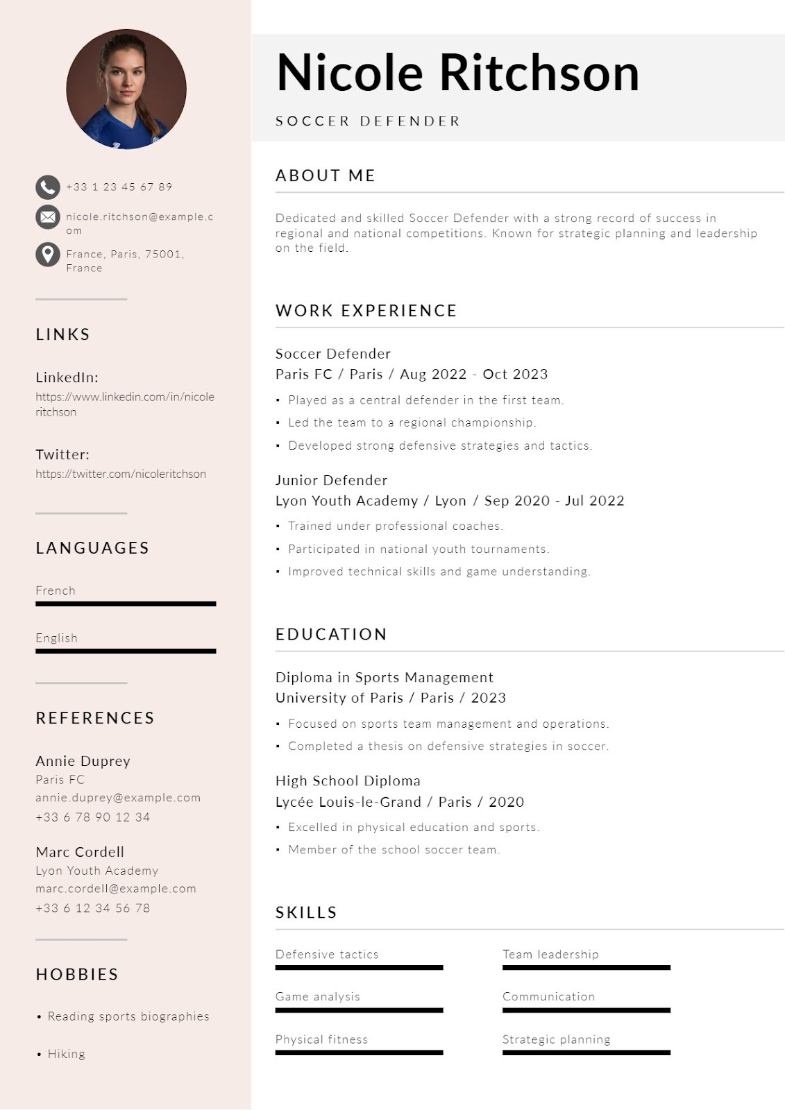Soccer Defender Resume