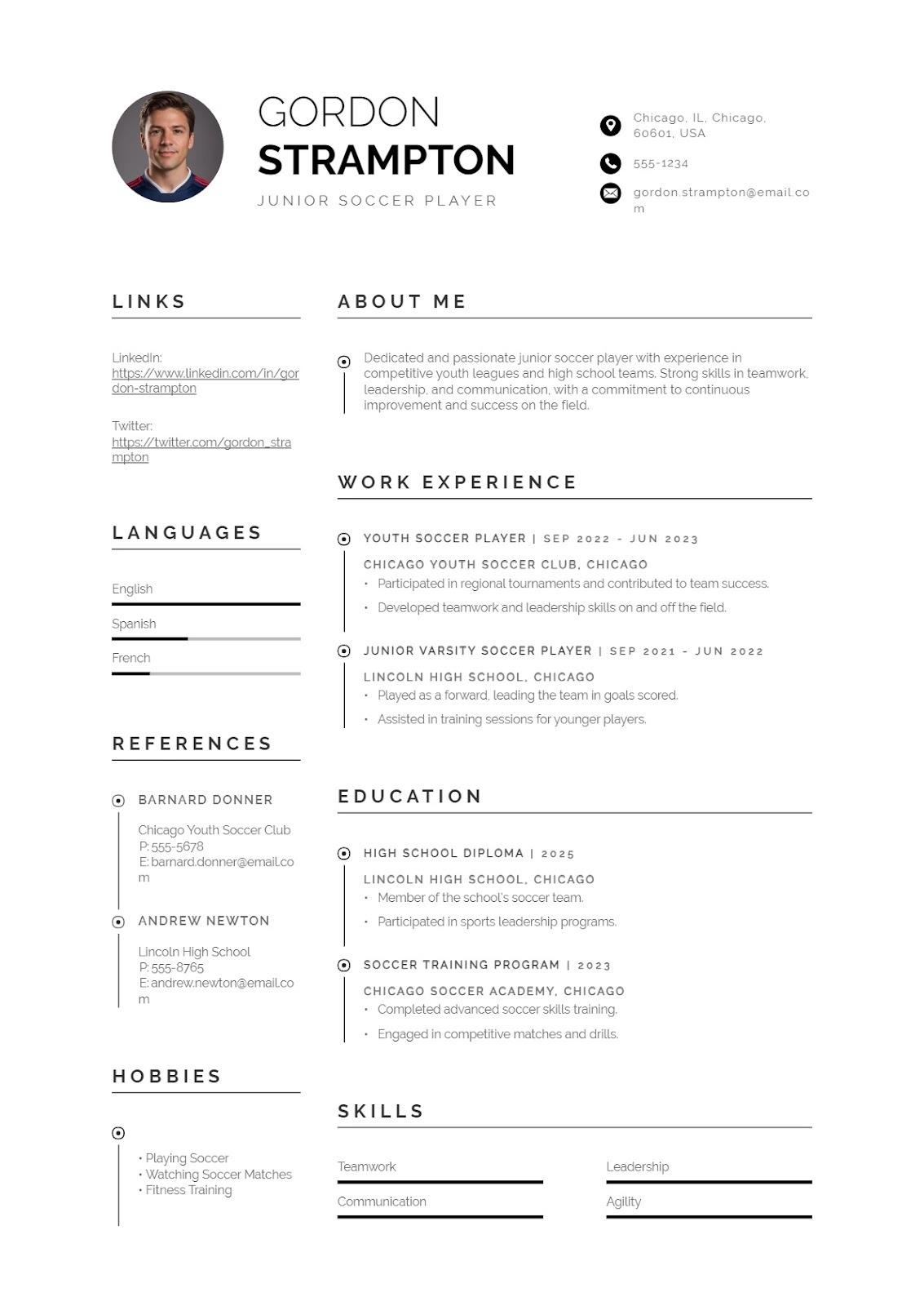 Junior Soccer Player Resume