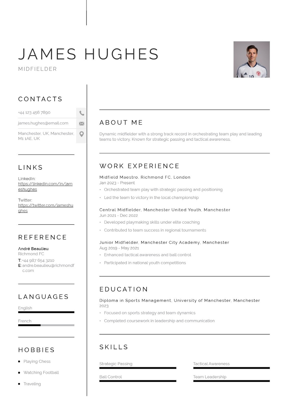 Soccer Midfielder Resume