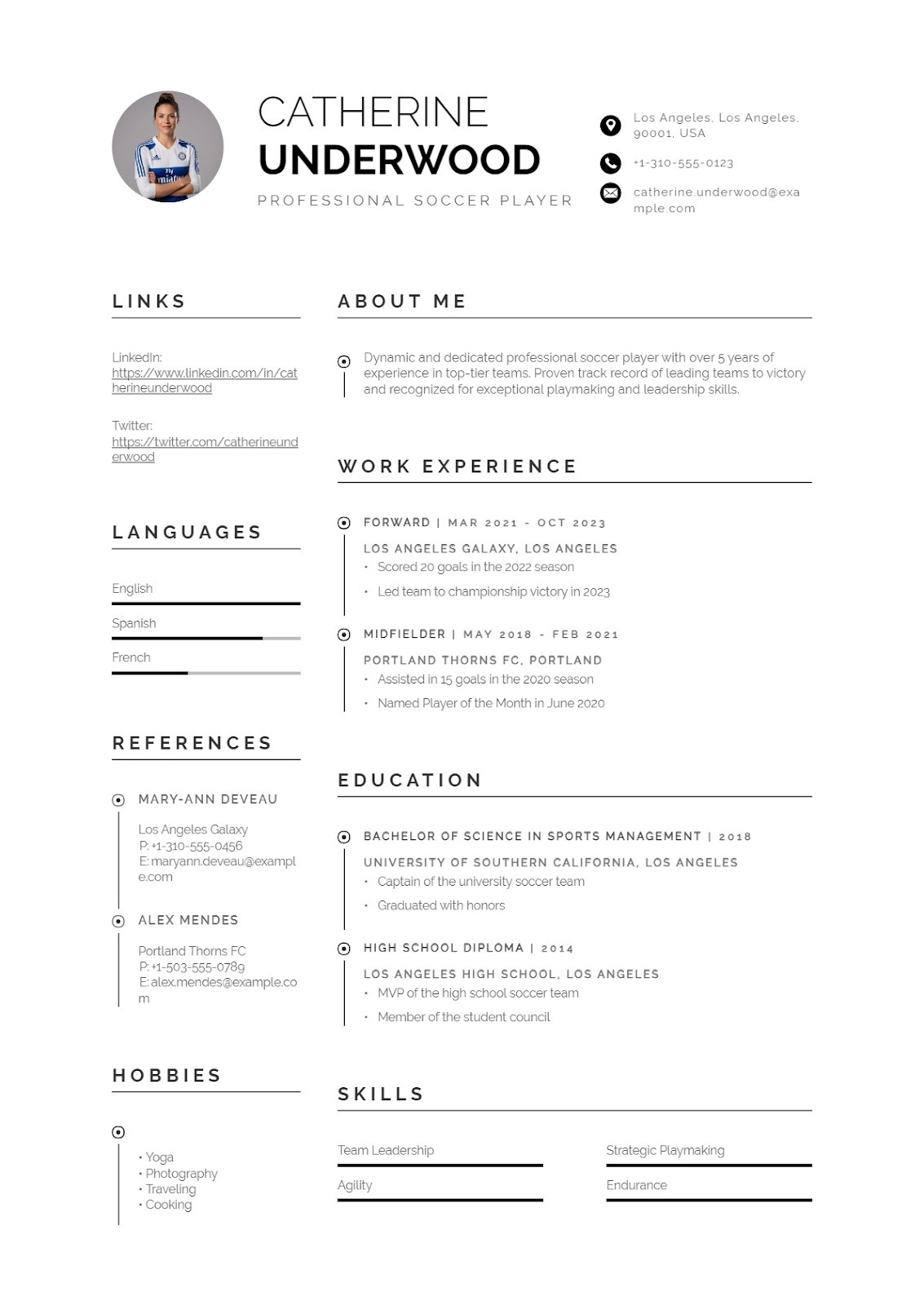 Professional Soccer Player Resume