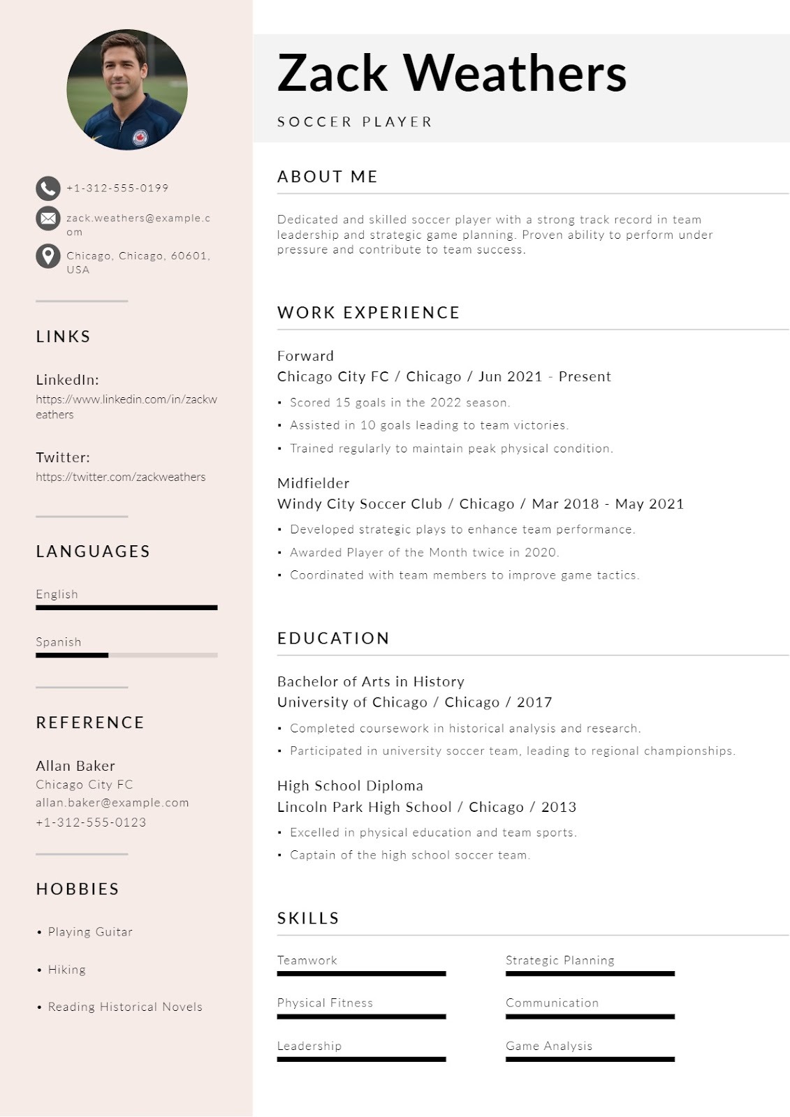 Amateur Soccer Player Resume