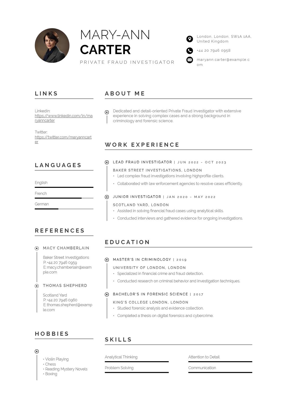 Corporate Fraud Investigator Resume