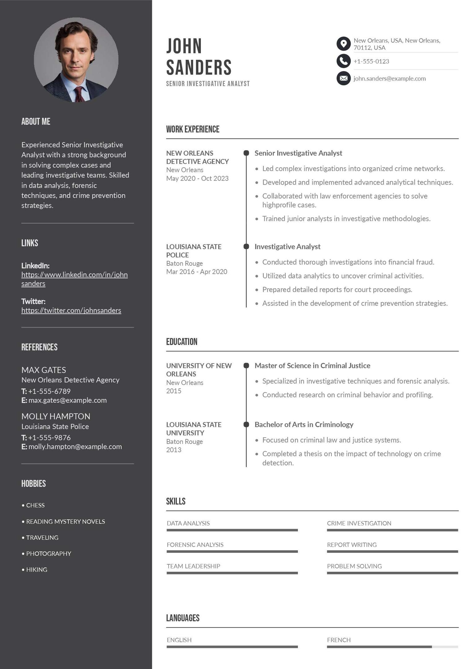 Senior Investigator / Investigative Analyst Resume